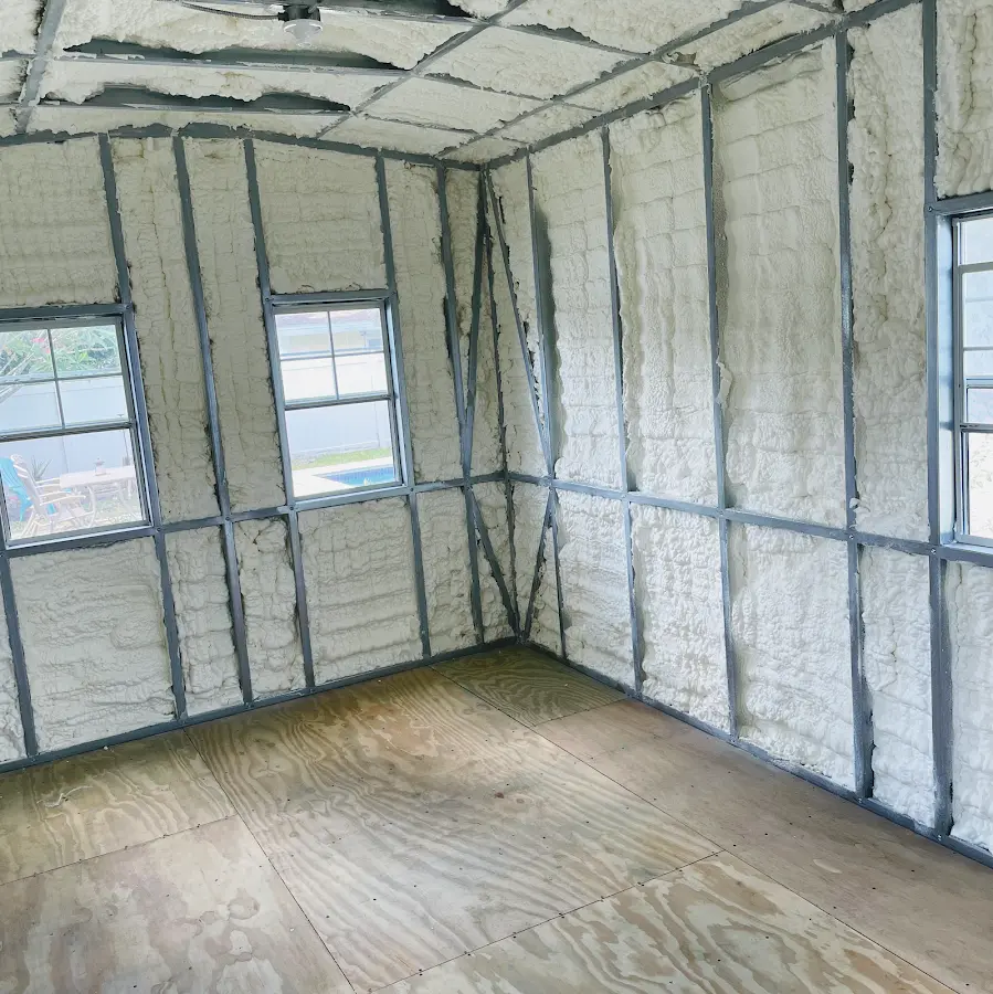 Closed-cell spray foam insulation applied to wall cavities in a residential project in Paradise